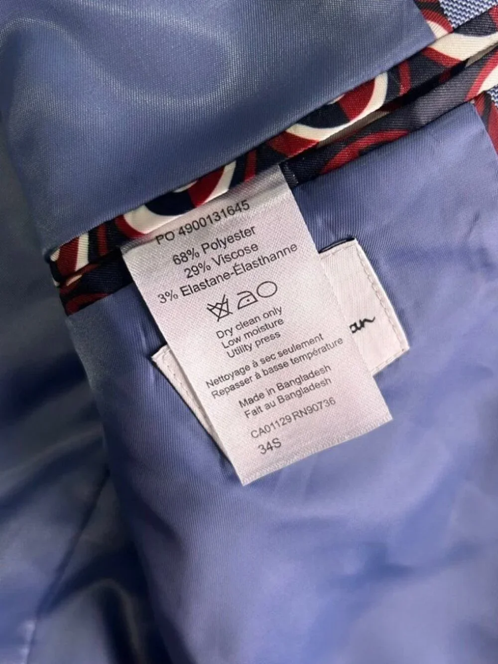 Ben Sherman Blue Blazer Jacket 34S Polyester Viscose Stretch